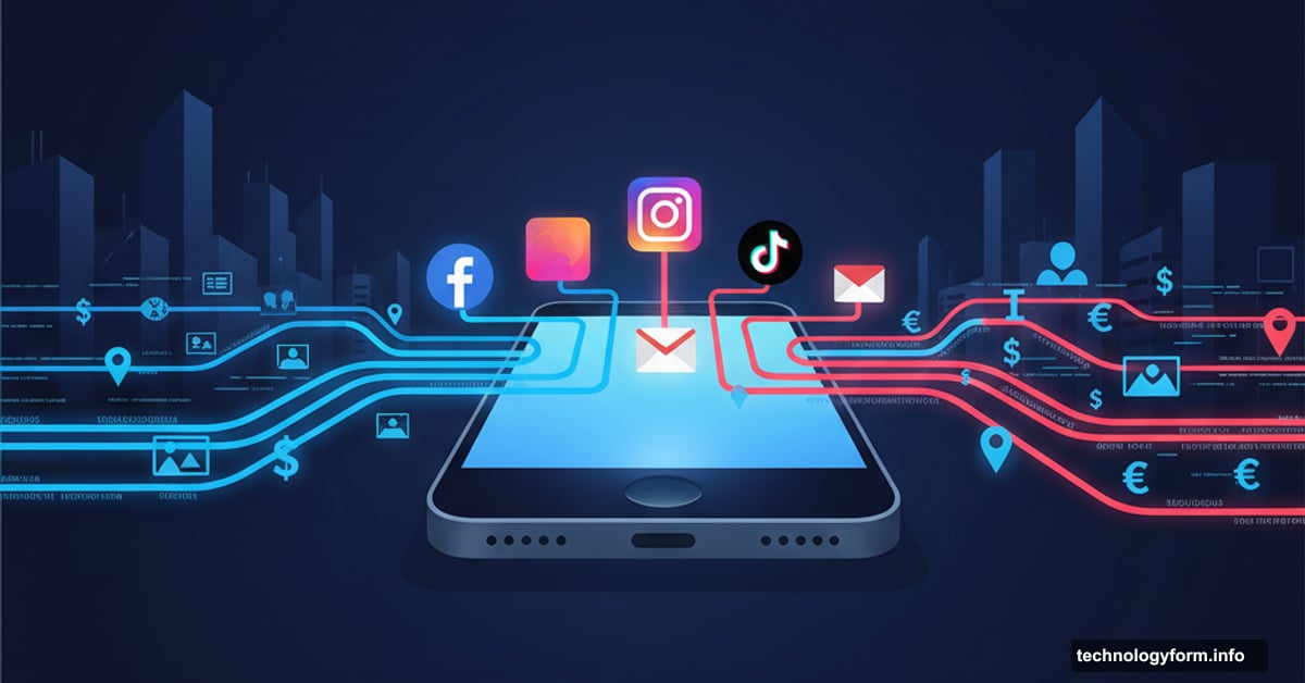 Smartphone with popular apps streaming personal data to corporate entities