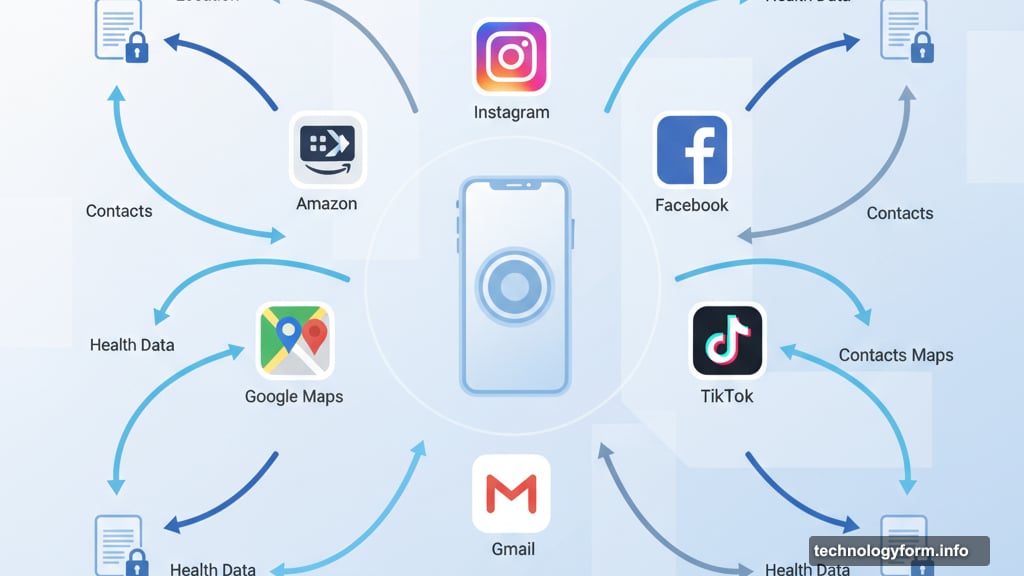 Apps collecting location, contacts, photos, and health data from phones
