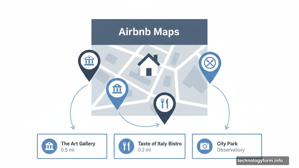 Maps view shows landmarks attractions and restaurants around your rental