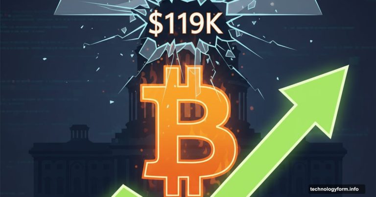 Bitcoin breaking through $119K barrier with US Capitol building background