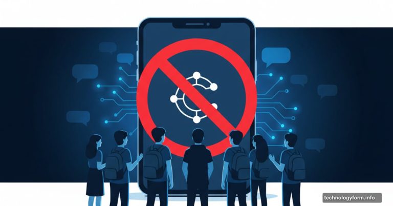 Character.AI logo blocked by prohibition symbol with teen silhouettes