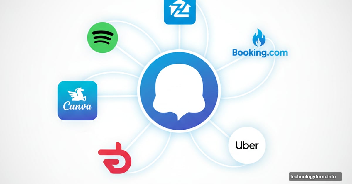 ChatGPT logo as central hub connected to surrounding app icons