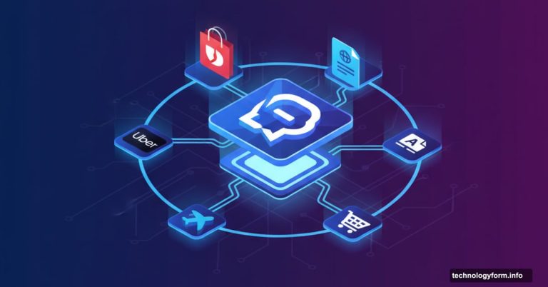 ChatGPT logo as central hub with orbiting third-party app icons