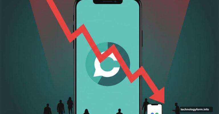 ChatGPT mobile app with declining graph and users walking away