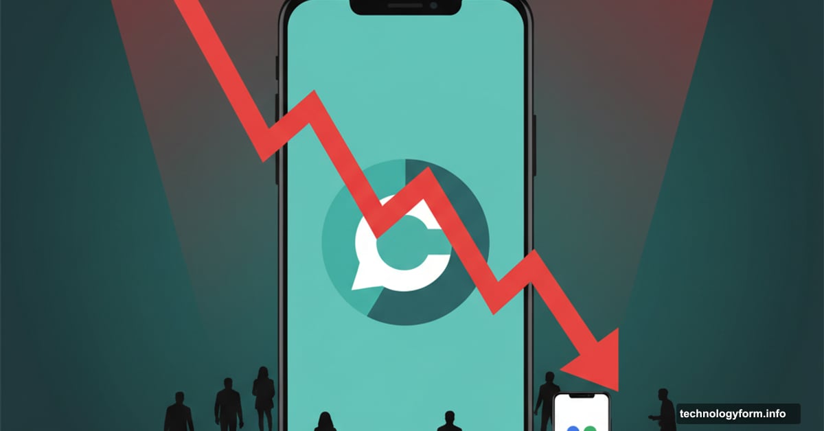 ChatGPT mobile app with declining graph and users walking away