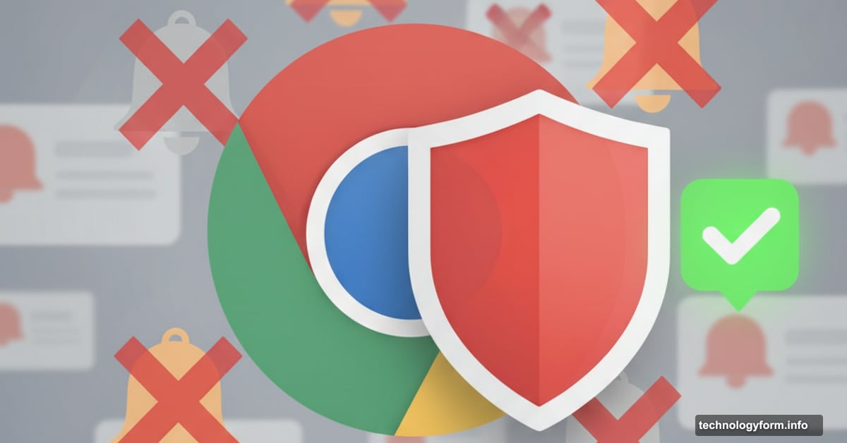 Chrome browser logo with shield blocking spam notification bells