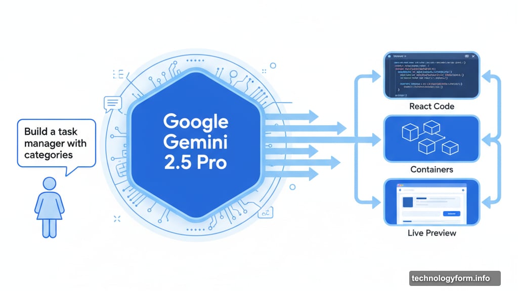 AI generates code from plain English descriptions using Gemini