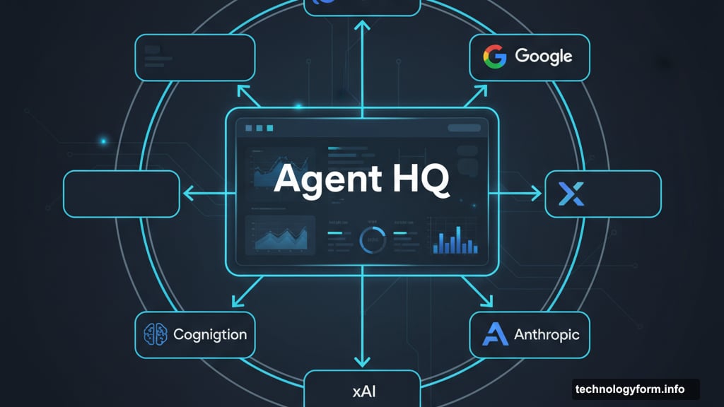 Agent HQ unified interface managing multiple AI coding agents