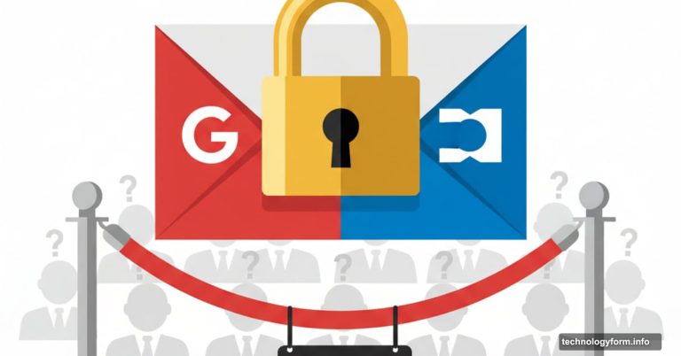 Gmail envelope with padlock behind enterprise-only barrier blocking regular users