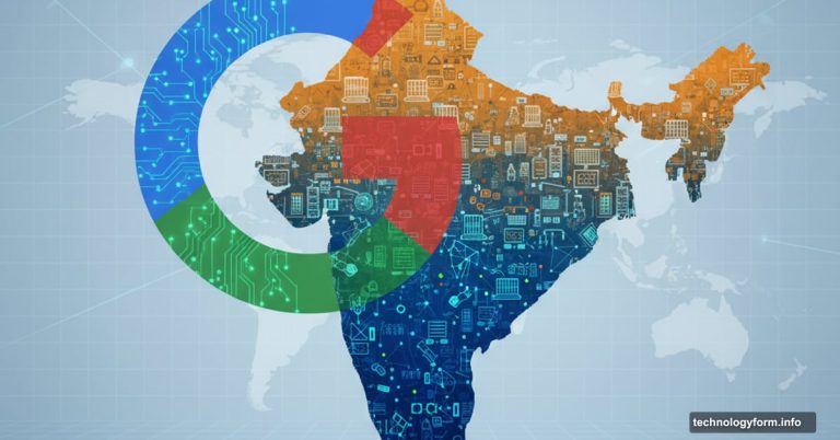 Google logo merging with India map showing AI infrastructure investment