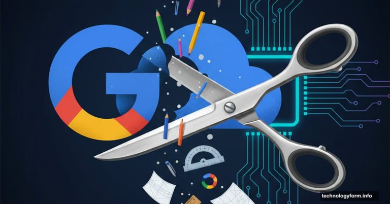 Google Cloud logo being cut by scissors with design tools falling away