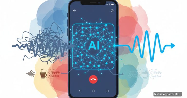 Smartphone with AI neural network filtering noisy sound waves into clean audio