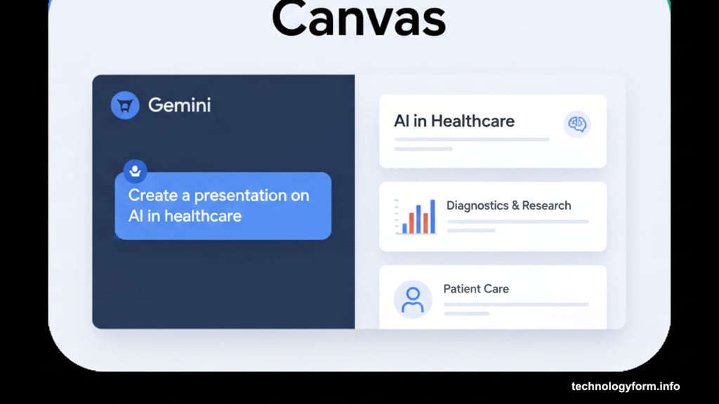 Canvas workspace enables real-time AI generation and export to Slides