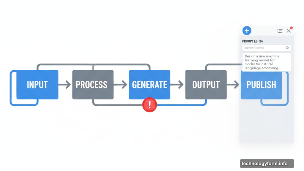 Visual editor shows app workflow as connected blocks
