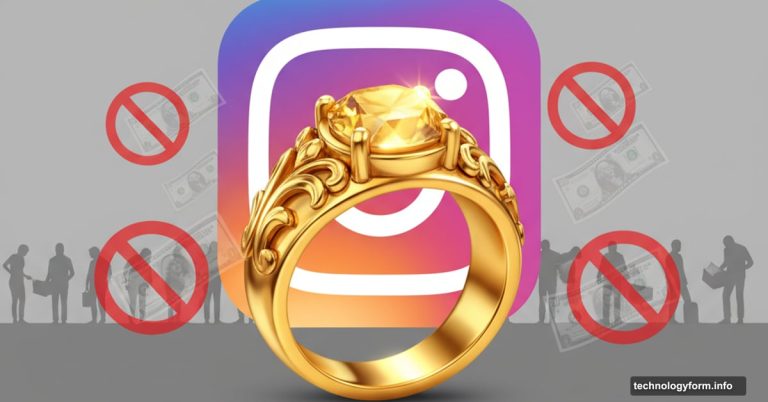 Gold ring replacing money with Instagram logo and frustrated creators