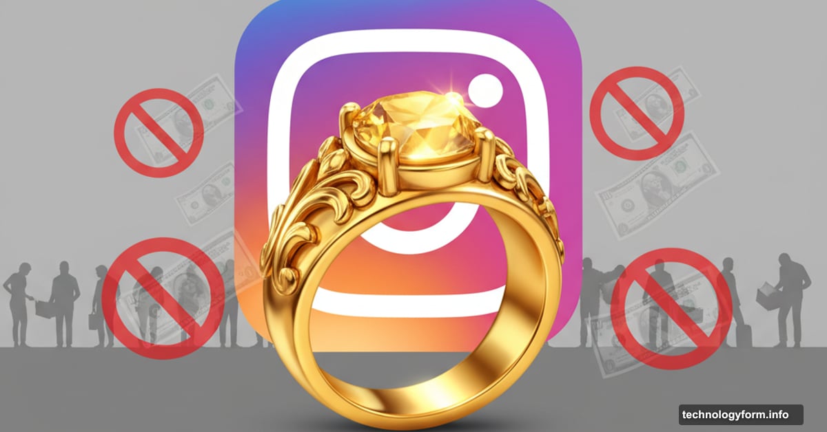 Gold ring replacing money with Instagram logo and frustrated creators