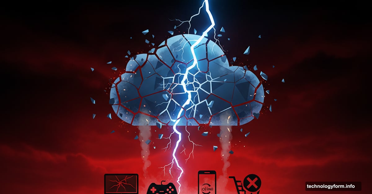 Microsoft Azure cloud logo fracturing and breaking apart with disconnected users