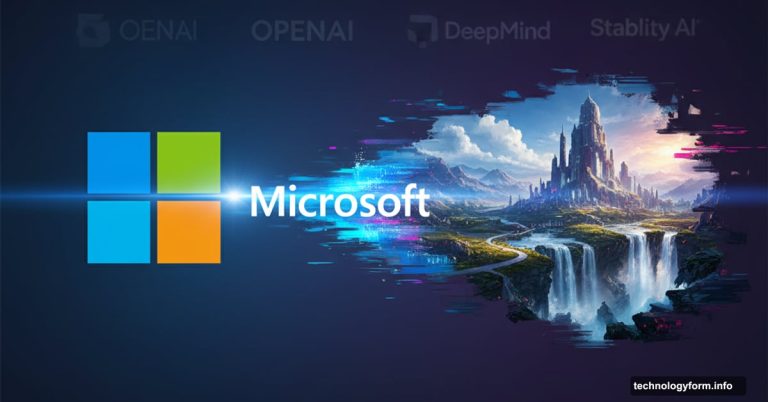 Microsoft logo generating stunning photorealistic image, emerging from tech giant independently