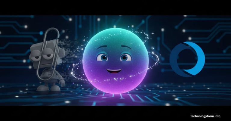 Mico AI orb assistant character replacing outdated Clippy paperclip assistant