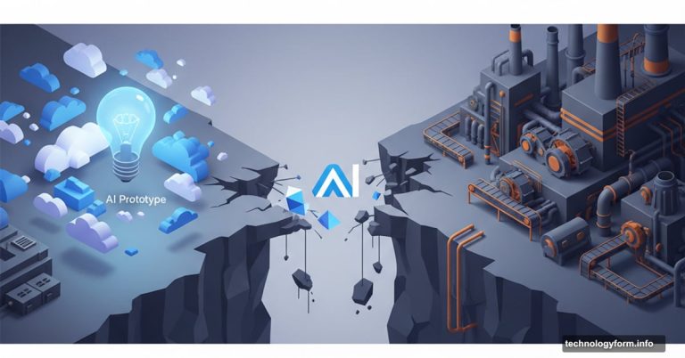 AI prototype lightbulb separated from production infrastructure by large gap