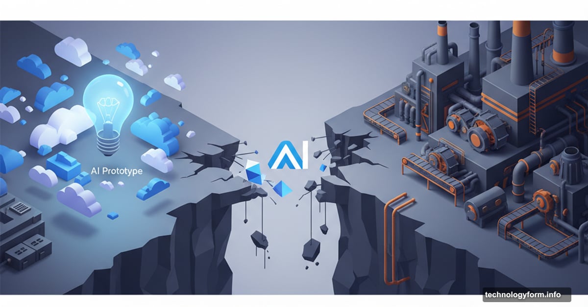 AI prototype lightbulb separated from production infrastructure by large gap