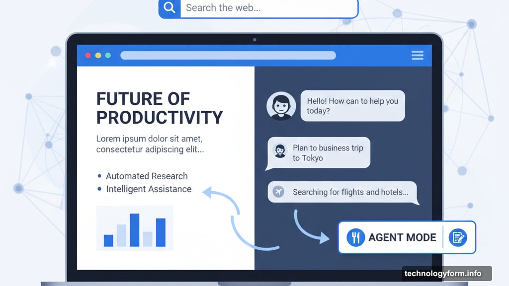 Split-screen mode shows webpage and ChatGPT conversation side-by-side with agent