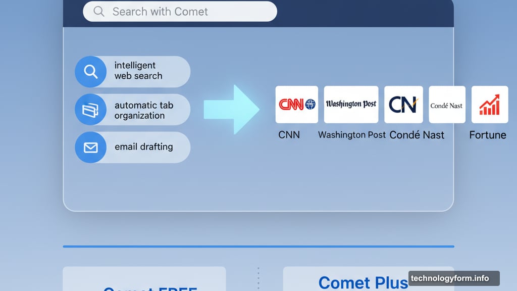 Comet browser features integrated with publisher partnerships for revenue sharing