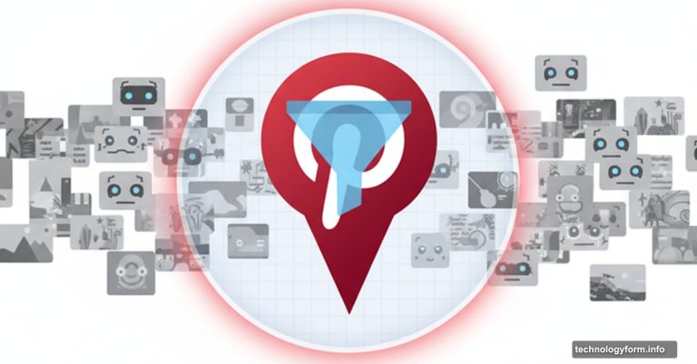 Pinterest logo with filter blocking flood of AI-generated content