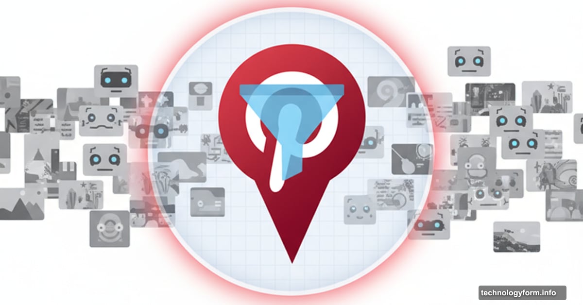 Pinterest logo with filter blocking flood of AI-generated content