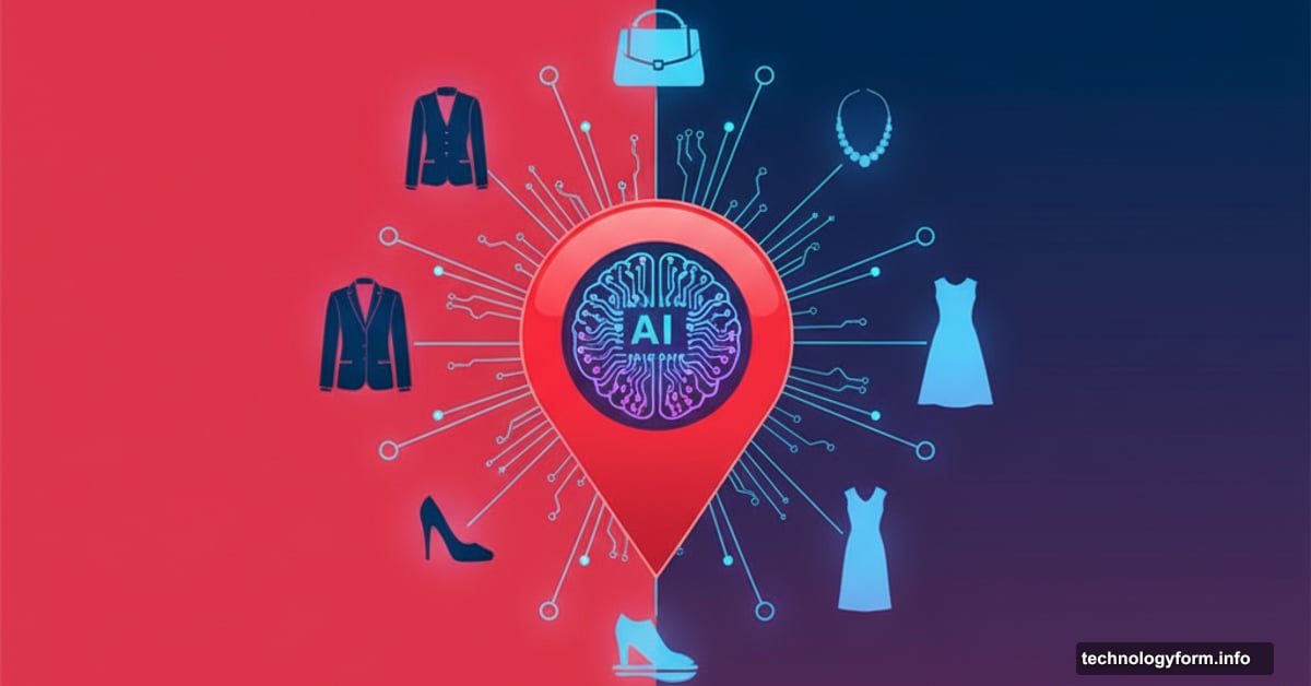 Pinterest logo with AI brain pattern connecting floating clothing items together