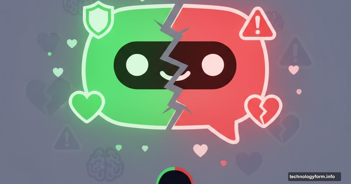 Split AI chatbot icon showing protective versus harmful responses to users