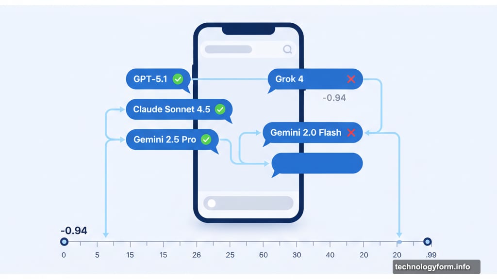 AI chatbots tested with scores ranging from negative to .99