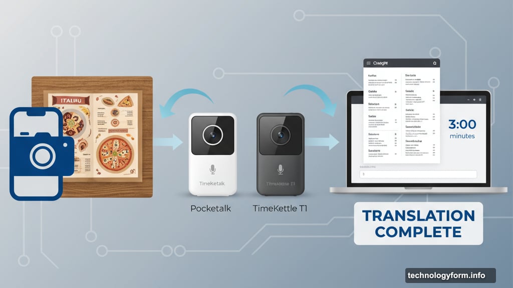 Translation devices photographing Italian menus and ChatGPT translating Swiss cafe