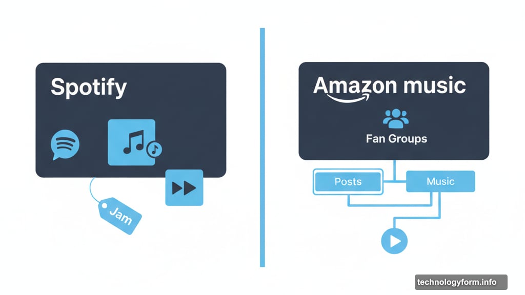 Amazon keeps everything in one place while Spotify features scatter
