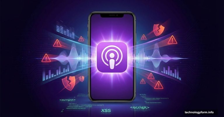 iPhone with Apple Podcasts app self-launching showing security vulnerability attack
