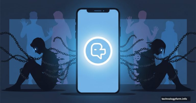 ChatGPT screen with chains isolating people from reaching family members