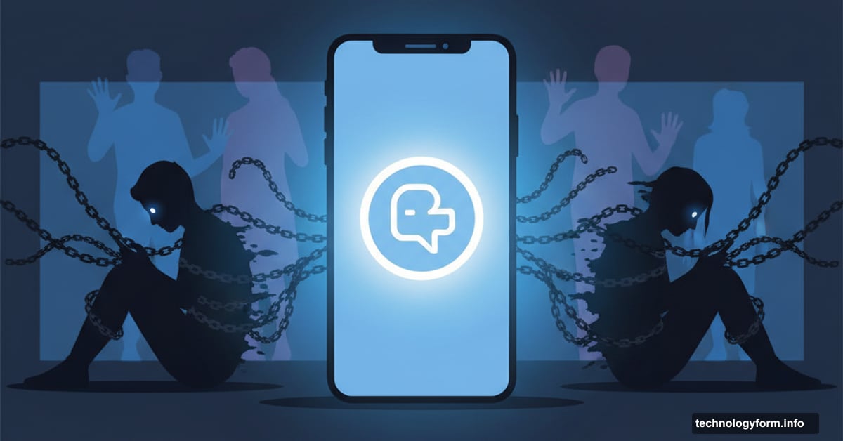 ChatGPT screen with chains isolating people from reaching family members