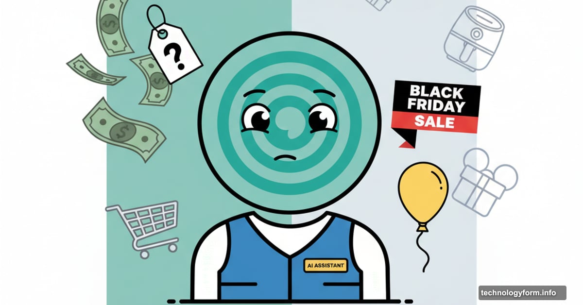 ChatGPT logo as shopping assistant surrounded by Black Friday elements