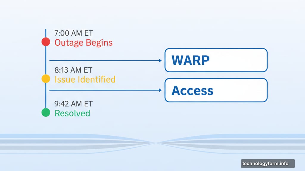 Cloudflare recovery timeline from 7AM outage to 9:42AM resolution