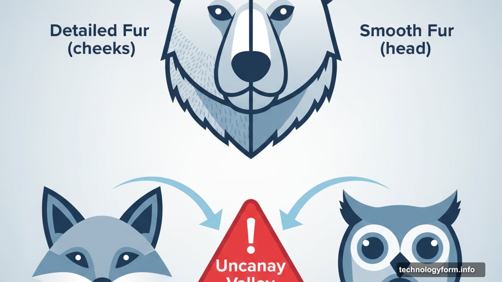 AI-generated animals show inconsistent fur detail and uncanny expressions