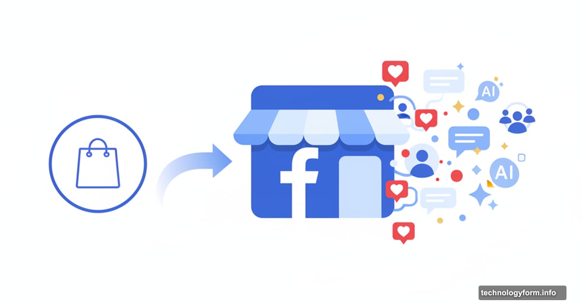 Facebook Marketplace icon transforming from simple shopping to social platform