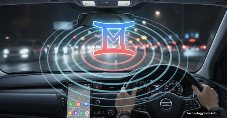 Google Gemini AI logo hovering over car dashboard and steering wheel