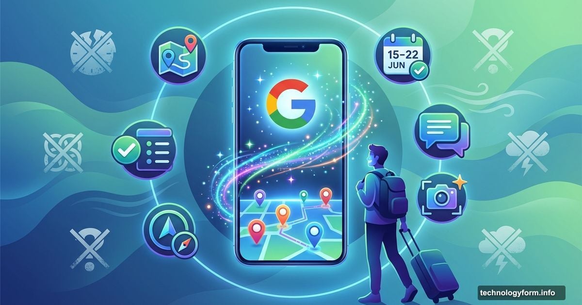 Google AI tools on smartphone helping traveler plan stress-free trip