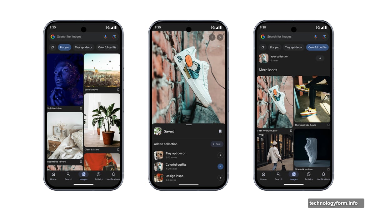 Google images tab appears in mobile search app with personalized photos