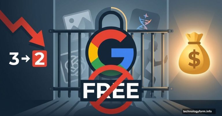 Google logo as locked gate blocking free AI access with paid tier glowing