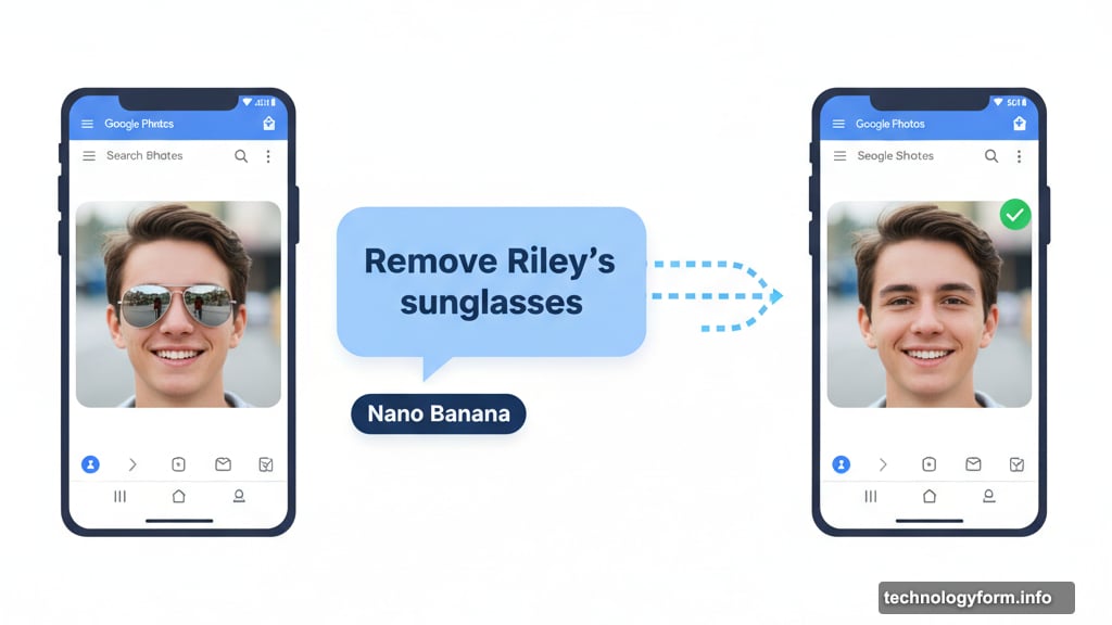 Nano Banana identifies Riley automatically using natural language instructions