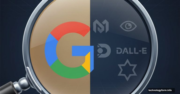 Magnifying glass detecting Google AI logo but missing other AI tools