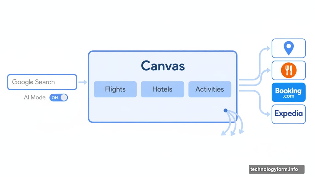Google AI Mode Canvas generates itineraries with booking partner integrations