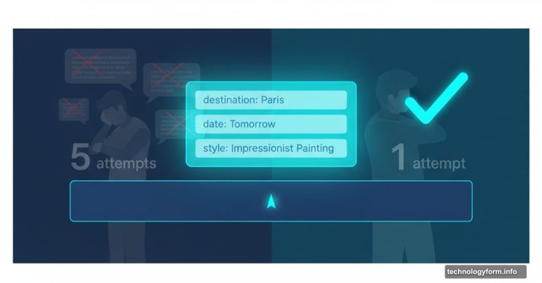 AI prompt autocomplete interface suggesting fields, reducing multiple attempts to one