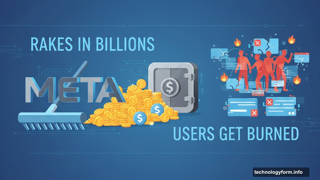 Modern minimalist illustration 2 for: Meta Rakes in Billions from Scam Ads While Users Get Burned